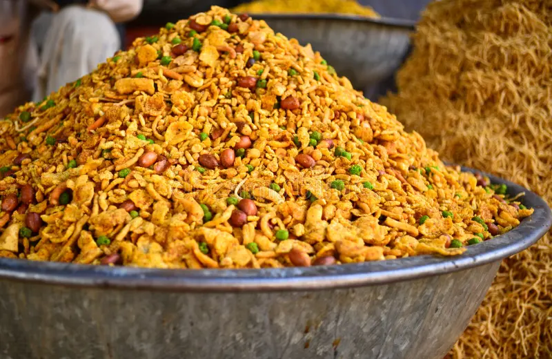 bikaneri namkeen very usual snack food india 43222824
